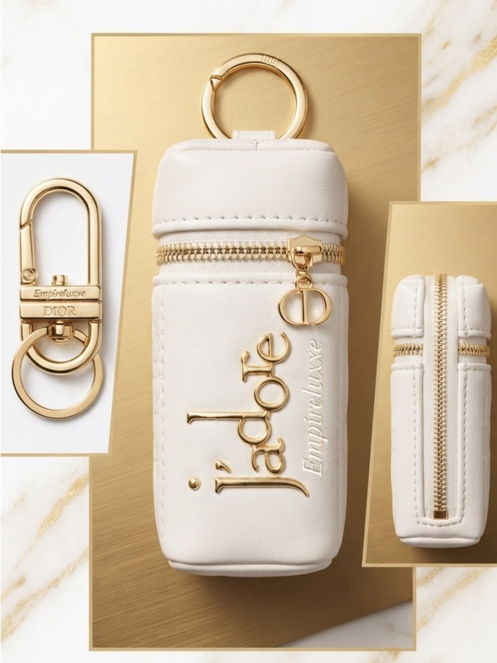 Classy Dior White J'adore Leather Lipstick Holder/Bag or phone charm with CD key